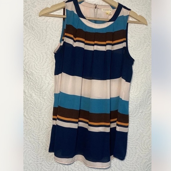 MEADOW RUE Top Anthropologie Peasant Boho Beachstripe Blouse Stripe Blue Xsmall - Picture 6 of 14